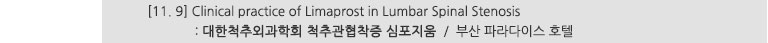 [11. 9] Clinical practice of Limaprost in Lumber Spinal Stenosis : 대한척추외과학회 척추관협착증 심포지움 / 부산 파라다이스 호텔
