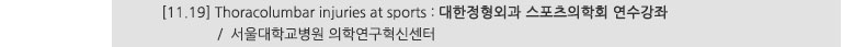 [11.19] Thoracolumbar injuries at sports : 대한정형외과 스포츠의학회 연수강좌 / 서울대학교병원 의학연구혁신센터